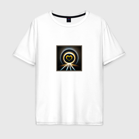 Мужская футболка хлопок Oversize с принтом сердце на абстрактном фоне в Тюмени, 100% хлопок | свободный крой, круглый ворот, “спинка” длиннее передней части | 