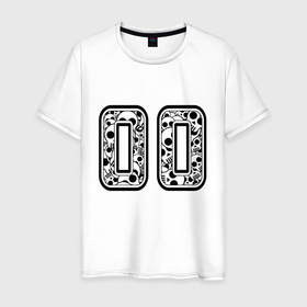 Мужская футболка хлопок с принтом Год рождения номер 00 в Санкт-Петербурге, 100% хлопок | прямой крой, круглый вырез горловины, длина до линии бедер, слегка спущенное плечо. | 