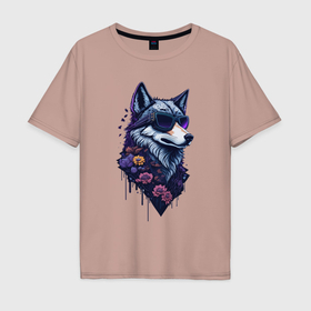 Мужская футболка хлопок Oversize с принтом Wolf the Cool в Санкт-Петербурге, 100% хлопок | свободный крой, круглый ворот, “спинка” длиннее передней части | Тематика изображения на принте: 