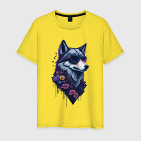 Мужская футболка хлопок с принтом Wolf the Cool в Санкт-Петербурге, 100% хлопок | прямой крой, круглый вырез горловины, длина до линии бедер, слегка спущенное плечо. | Тематика изображения на принте: 