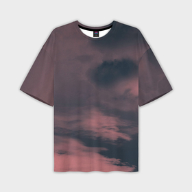 Мужская футболка oversize 3D с принтом Тучи стилизация красный закат в Петрозаводске,  |  | 