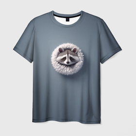 Мужская футболка 3D с принтом Мордочка маленького енота в Санкт-Петербурге, 100% полиэфир | прямой крой, круглый вырез горловины, длина до линии бедер | 
