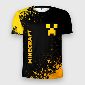 Мужская футболка 3D Slim с принтом Minecraft   gold gradient: надпись, символ в Тюмени, 100% полиэстер с улучшенными характеристиками | приталенный силуэт, круглая горловина, широкие плечи, сужается к линии бедра | Тематика изображения на принте: 