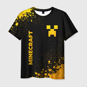Мужская футболка 3D с принтом Minecraft   gold gradient: надпись, символ в Тюмени, 100% полиэфир | прямой крой, круглый вырез горловины, длина до линии бедер | Тематика изображения на принте: 