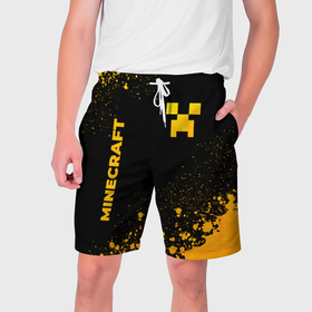 Мужские шорты 3D с принтом Minecraft   gold gradient: надпись, символ в Белгороде,  полиэстер 100% | прямой крой, два кармана без застежек по бокам. Мягкая трикотажная резинка на поясе, внутри которой широкие завязки. Длина чуть выше колен | 