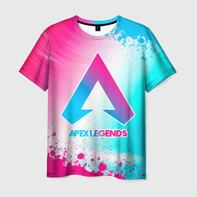 Мужская футболка 3D с принтом Apex Legends neon gradient style в Кировске, 100% полиэфир | прямой крой, круглый вырез горловины, длина до линии бедер | Тематика изображения на принте: 