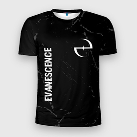 Мужская футболка 3D Slim с принтом Evanescence glitch на темном фоне: надпись, символ в Курске, 100% полиэстер с улучшенными характеристиками | приталенный силуэт, круглая горловина, широкие плечи, сужается к линии бедра | 
