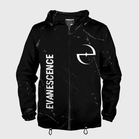 Мужская ветровка 3D с принтом Evanescence glitch на темном фоне: надпись, символ в Екатеринбурге, 100% полиэстер | подол и капюшон оформлены резинкой с фиксаторами, два кармана без застежек по бокам, один потайной карман на груди | 