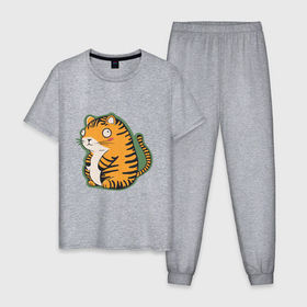 Мужская пижама хлопок с принтом Толстый тигр в Курске, 100% хлопок | брюки и футболка прямого кроя, без карманов, на брюках мягкая резинка на поясе и по низу штанин
 | 