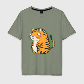 Мужская футболка хлопок Oversize с принтом Толстый тигр в Курске, 100% хлопок | свободный крой, круглый ворот, “спинка” длиннее передней части | 