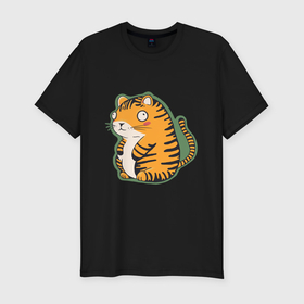 Мужская футболка хлопок Slim с принтом Толстый тигр в Петрозаводске, 92% хлопок, 8% лайкра | приталенный силуэт, круглый вырез ворота, длина до линии бедра, короткий рукав | 
