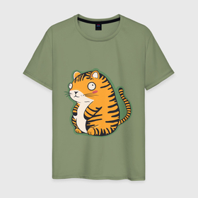 Мужская футболка хлопок с принтом Толстый тигр в Курске, 100% хлопок | прямой крой, круглый вырез горловины, длина до линии бедер, слегка спущенное плечо. | 