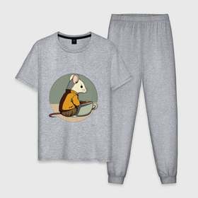 Мужская пижама хлопок с принтом Чаепитие мышонка в Тюмени, 100% хлопок | брюки и футболка прямого кроя, без карманов, на брюках мягкая резинка на поясе и по низу штанин
 | 
