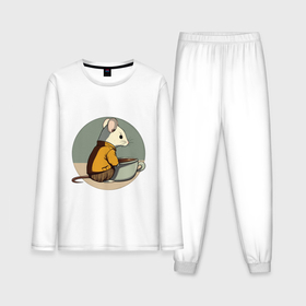 Мужская пижама с лонгсливом хлопок с принтом Чаепитие мышонка в Тюмени,  |  | Тематика изображения на принте: 