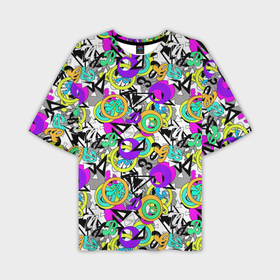 Мужская футболка oversize 3D с принтом Разноцветный узор с буквами и абстрактными фигурами в Новосибирске,  |  | 