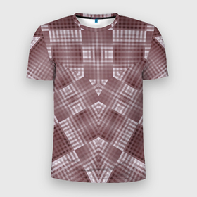 Мужская футболка 3D Slim с принтом В коричневых тонах геометрический узор в Белгороде, 100% полиэстер с улучшенными характеристиками | приталенный силуэт, круглая горловина, широкие плечи, сужается к линии бедра | 