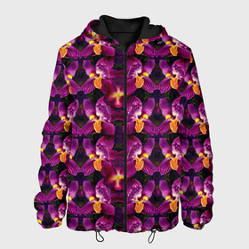 Мужская куртка 3D с принтом Фиолетовая   орхидея в Тюмени, ткань верха — 100% полиэстер, подклад — флис | прямой крой, подол и капюшон оформлены резинкой с фиксаторами, два кармана без застежек по бокам, один большой потайной карман на груди. Карман на груди застегивается на липучку | 
