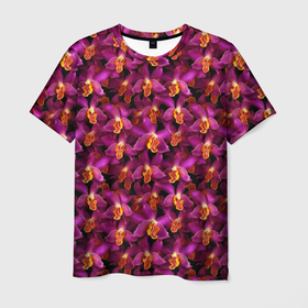 Мужская футболка 3D с принтом Паттерн из орхидеи , 100% полиэфир | прямой крой, круглый вырез горловины, длина до линии бедер | 