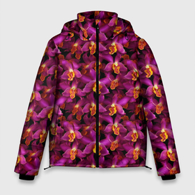 Мужская зимняя куртка 3D с принтом Паттерн из орхидеи в Кировске, верх — 100% полиэстер; подкладка — 100% полиэстер; утеплитель — 100% полиэстер | длина ниже бедра, свободный силуэт Оверсайз. Есть воротник-стойка, отстегивающийся капюшон и ветрозащитная планка. 

Боковые карманы с листочкой на кнопках и внутренний карман на молнии. | Тематика изображения на принте: 