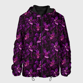 Мужская куртка 3D с принтом Фиолетовая      орхидея в Тюмени, ткань верха — 100% полиэстер, подклад — флис | прямой крой, подол и капюшон оформлены резинкой с фиксаторами, два кармана без застежек по бокам, один большой потайной карман на груди. Карман на груди застегивается на липучку | 