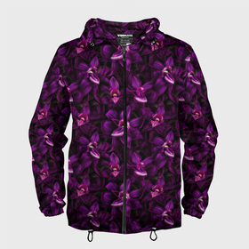 Мужская ветровка 3D с принтом Фиолетовая      орхидея в Санкт-Петербурге, 100% полиэстер | подол и капюшон оформлены резинкой с фиксаторами, два кармана без застежек по бокам, один потайной карман на груди | 