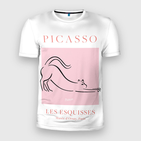 Мужская футболка 3D Slim с принтом Кот   Пабло Пикассо в Тюмени, 100% полиэстер с улучшенными характеристиками | приталенный силуэт, круглая горловина, широкие плечи, сужается к линии бедра | 