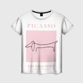 Женская футболка 3D с принтом Собака   Пабло Пикассо в Санкт-Петербурге, 100% полиэфир ( синтетическое хлопкоподобное полотно) | прямой крой, круглый вырез горловины, длина до линии бедер | 