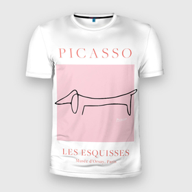 Мужская футболка 3D Slim с принтом Собака   Пабло Пикассо в Тюмени, 100% полиэстер с улучшенными характеристиками | приталенный силуэт, круглая горловина, широкие плечи, сужается к линии бедра | 