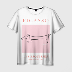 Мужская футболка 3D с принтом Собака   Пабло Пикассо в Тюмени, 100% полиэфир | прямой крой, круглый вырез горловины, длина до линии бедер | 