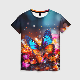 Женская футболка 3D с принтом Макро бабочка в Кировске, 100% полиэфир ( синтетическое хлопкоподобное полотно) | прямой крой, круглый вырез горловины, длина до линии бедер | 