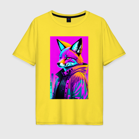 Мужская футболка хлопок Oversize с принтом Funny fox   neural network в Кировске, 100% хлопок | свободный крой, круглый ворот, “спинка” длиннее передней части | 