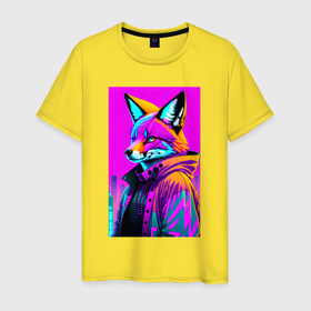 Мужская футболка хлопок с принтом Funny fox   neural network в Кировске, 100% хлопок | прямой крой, круглый вырез горловины, длина до линии бедер, слегка спущенное плечо. | 