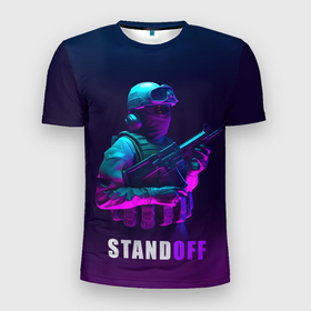 Мужская футболка 3D Slim с принтом Standoff   shooter в Белгороде, 100% полиэстер с улучшенными характеристиками | приталенный силуэт, круглая горловина, широкие плечи, сужается к линии бедра | 