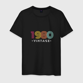 Мужская футболка хлопок с принтом 1980 Vintage в Кировске, 100% хлопок | прямой крой, круглый вырез горловины, длина до линии бедер, слегка спущенное плечо. | 