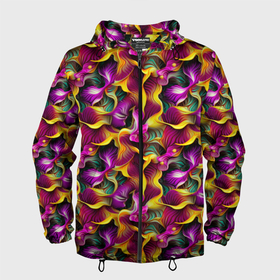 Мужская ветровка 3D с принтом Цветная орхидея в Петрозаводске, 100% полиэстер | подол и капюшон оформлены резинкой с фиксаторами, два кармана без застежек по бокам, один потайной карман на груди | 