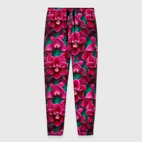Мужские брюки 3D с принтом Объемная розовая орхидея в Тюмени, 100% полиэстер | манжеты по низу, эластичный пояс регулируется шнурком, по бокам два кармана без застежек, внутренняя часть кармана из мелкой сетки | 
