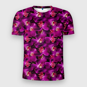 Мужская футболка 3D Slim с принтом Розовая объемная  орхидея в Тюмени, 100% полиэстер с улучшенными характеристиками | приталенный силуэт, круглая горловина, широкие плечи, сужается к линии бедра | 