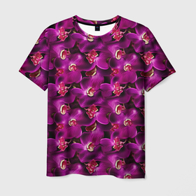Мужская футболка 3D с принтом Розовая объемная  орхидея в Тюмени, 100% полиэфир | прямой крой, круглый вырез горловины, длина до линии бедер | 