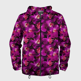 Мужская ветровка 3D с принтом Розовая объемная  орхидея в Екатеринбурге, 100% полиэстер | подол и капюшон оформлены резинкой с фиксаторами, два кармана без застежек по бокам, один потайной карман на груди | 