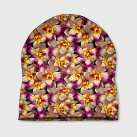 Шапка 3D с принтом Золотая орхидея в Тюмени, 100% полиэстер | универсальный размер, печать по всей поверхности изделия | 