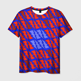 Мужская футболка 3D с принтом Ретро молнии красно синие в Петрозаводске, 100% полиэфир | прямой крой, круглый вырез горловины, длина до линии бедер | Тематика изображения на принте: 