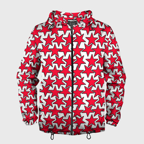 Мужская ветровка 3D с принтом Ретро звёзды красные в Санкт-Петербурге, 100% полиэстер | подол и капюшон оформлены резинкой с фиксаторами, два кармана без застежек по бокам, один потайной карман на груди | 