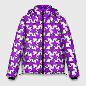 Мужская зимняя куртка 3D с принтом Ретро звёзды фиолетовые в Кировске, верх — 100% полиэстер; подкладка — 100% полиэстер; утеплитель — 100% полиэстер | длина ниже бедра, свободный силуэт Оверсайз. Есть воротник-стойка, отстегивающийся капюшон и ветрозащитная планка. 

Боковые карманы с листочкой на кнопках и внутренний карман на молнии. | Тематика изображения на принте: 