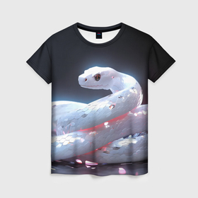 Женская футболка 3D с принтом Лунный змей в Белгороде, 100% полиэфир ( синтетическое хлопкоподобное полотно) | прямой крой, круглый вырез горловины, длина до линии бедер | 