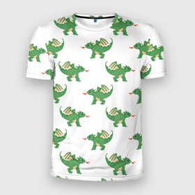 Мужская футболка 3D Slim с принтом Много зелёных драконов , 100% полиэстер с улучшенными характеристиками | приталенный силуэт, круглая горловина, широкие плечи, сужается к линии бедра | 