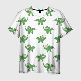 Мужская футболка 3D с принтом Много зелёных драконов , 100% полиэфир | прямой крой, круглый вырез горловины, длина до линии бедер | 