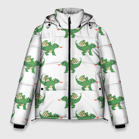 Мужская зимняя куртка 3D с принтом Много зелёных драконов в Кировске, верх — 100% полиэстер; подкладка — 100% полиэстер; утеплитель — 100% полиэстер | длина ниже бедра, свободный силуэт Оверсайз. Есть воротник-стойка, отстегивающийся капюшон и ветрозащитная планка. 

Боковые карманы с листочкой на кнопках и внутренний карман на молнии. | 