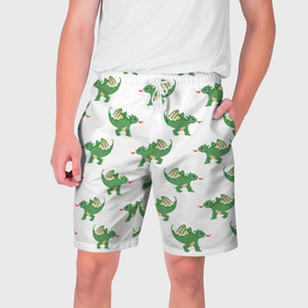 Мужские шорты 3D с принтом Много зелёных драконов в Курске,  полиэстер 100% | прямой крой, два кармана без застежек по бокам. Мягкая трикотажная резинка на поясе, внутри которой широкие завязки. Длина чуть выше колен | 