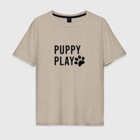 Мужская футболка хлопок Oversize с принтом Puppy Play в Санкт-Петербурге, 100% хлопок | свободный крой, круглый ворот, “спинка” длиннее передней части | 