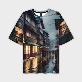 Мужская футболка oversize 3D с принтом Токио в дожде в Петрозаводске,  |  | Тематика изображения на принте: 